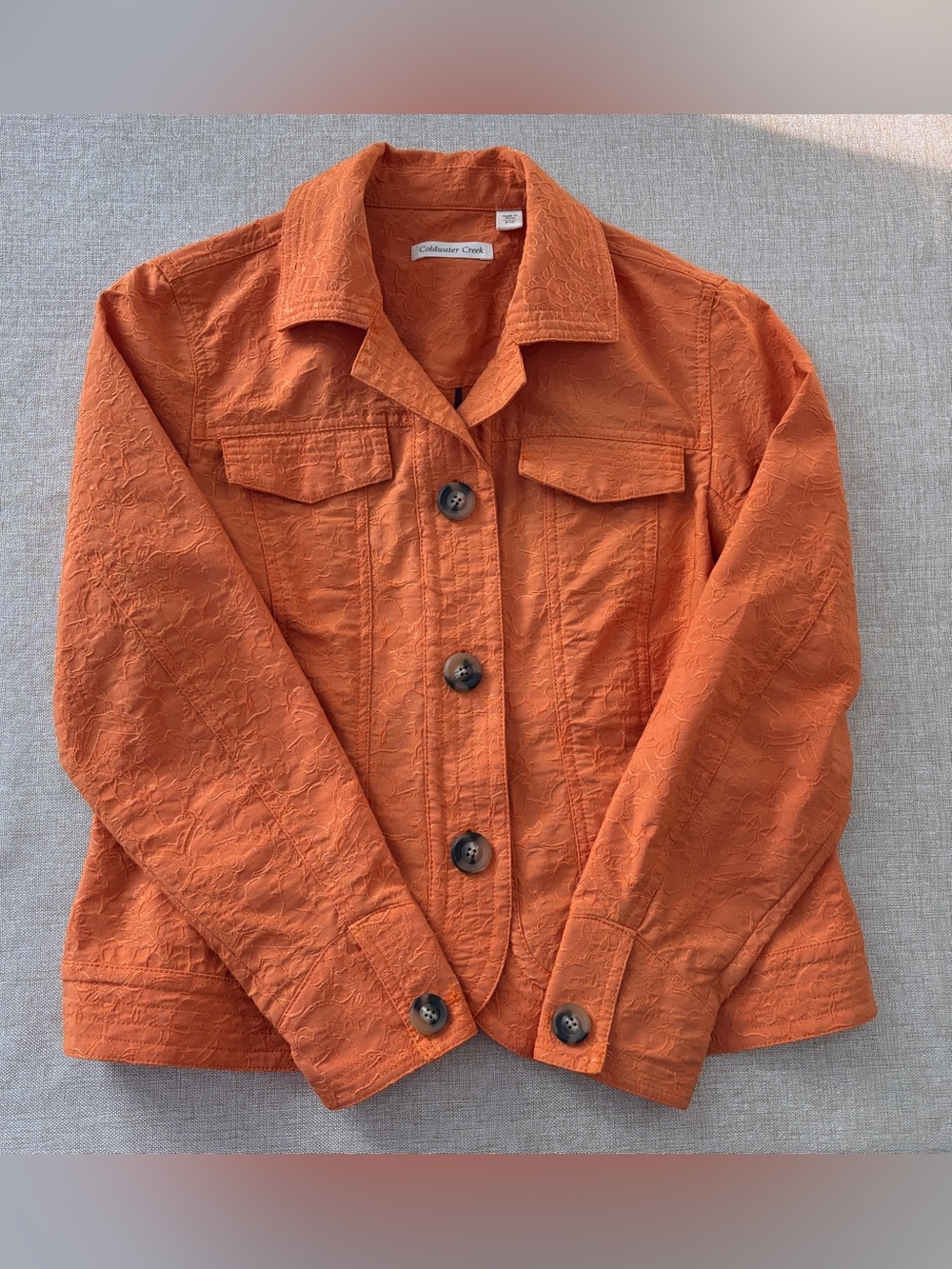 Coldwater Creek Orange Textured Button Jacket ~ Sz P10 ~ embroidered, unique
